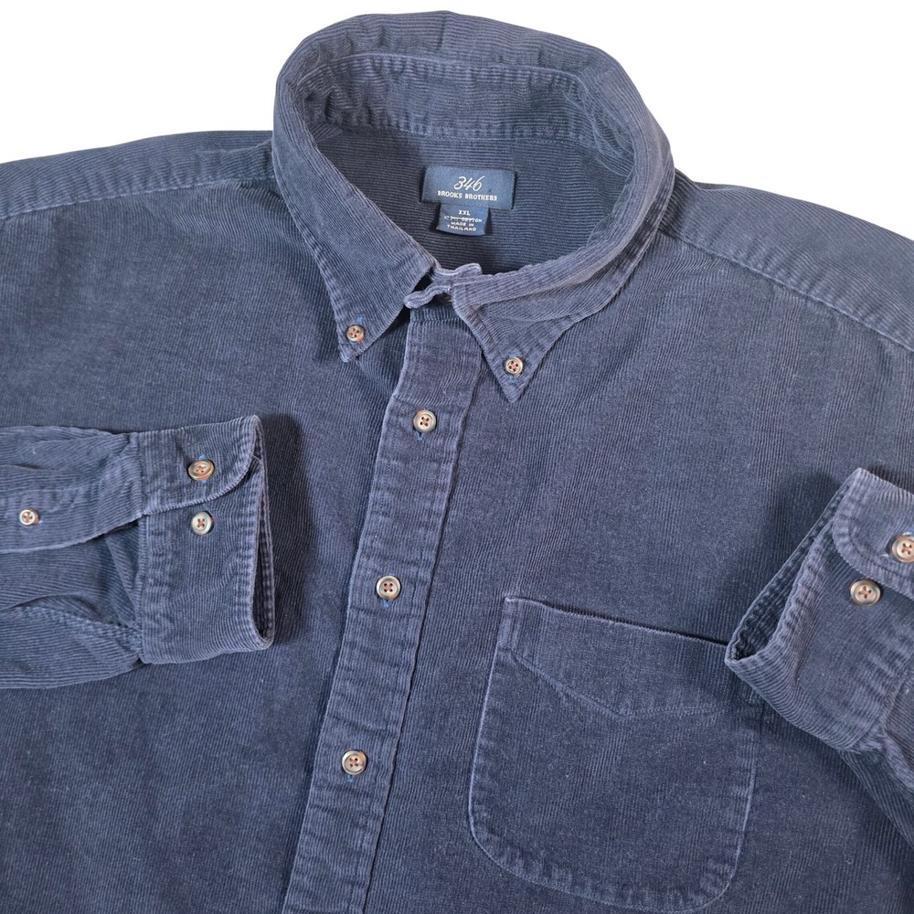 Brooks Brothers 346 Button Down Shirt Mens XXL Navy Blue Corduroy Long Sleeve